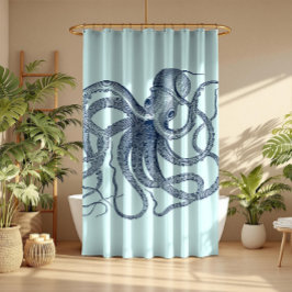 Blauwe octopus nautical illustratie op lichtgroen douchegordijn