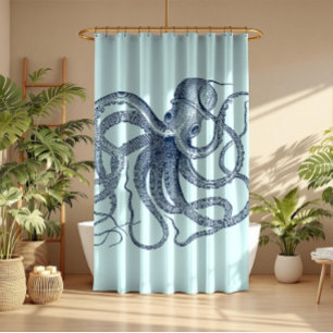 Blauwe octopus nautical illustratie op lichtgroen douchegordijn