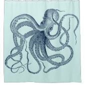 Blauwe octopus nautical illustratie op lichtgroen douchegordijn (Voorkant)