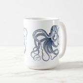Blauwe Octopus Nautische illustratie Koffie Mok (Voorkant rechts)