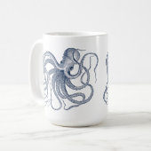 Blauwe Octopus Nautische illustratie Koffie Mok (Voorkant links)
