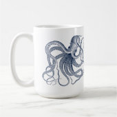 Blauwe Octopus Nautische illustratie Koffie Mok (Links)