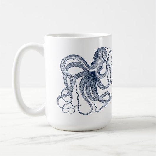 Blauwe Octopus Nautische illustratie Koffie Mok (Links)