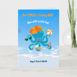  Blauwe Octopus Onder de Zee Jongens Verjaardagsfe