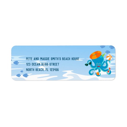 Blauwe Octopus Onder de Zee Jongens Verjaardagsfe Etiket (Voorkant)