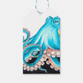 Blauwe octopus op witte inkt cadeaulabel (Voorkant)