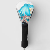 Blauwe octopus op witte inkt golfheadcover (Voorkant)