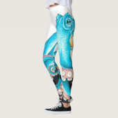 Blauwe octopus op witte inkt leggings (Links)
