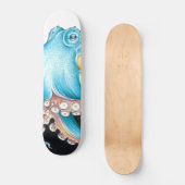 Blauwe octopus op witte inkt persoonlijk skateboard (Voorkant)