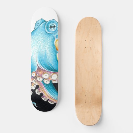 Blauwe octopus op witte inkt persoonlijk skateboard (Voorkant)