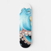 Blauwe octopus op witte inkt persoonlijk skateboard (Voorkant)