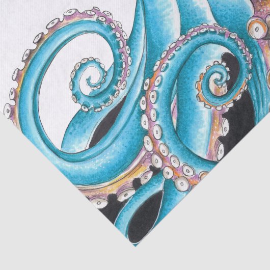 Blauwe octopus op witte inkt tissuepapier (Detail)