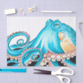 Blauwe octopus op witte inkt tissuepapier (Craft)