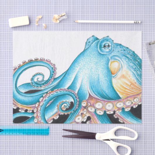 Blauwe octopus op witte inkt tissuepapier (Craft)