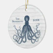  BLAUWE OCTOPUS-ORNATIE OVER WITTE HOUT KERAMISCH ORNAMENT (Links)