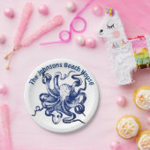 Blauwe octopus papieren bordje (Feest)