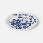 Blauwe octopus papieren bordje (Gekanteld)