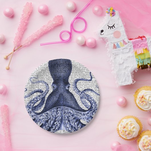 Blauwe octopus papieren bordje (Feest)