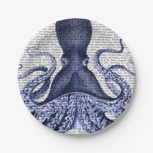 Blauwe octopus papieren bordje