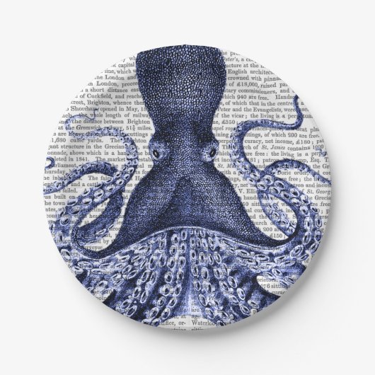 Blauwe octopus papieren bordje (Voorkant)