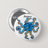 Blauwe octopus pin ronde button 5,7 cm (Voorkant /achterkant)