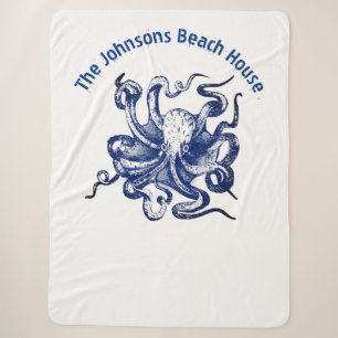 Blauwe octopus sherpa deken