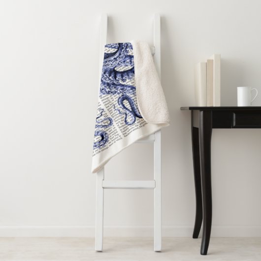 Blauwe octopus sherpa deken (In situ)