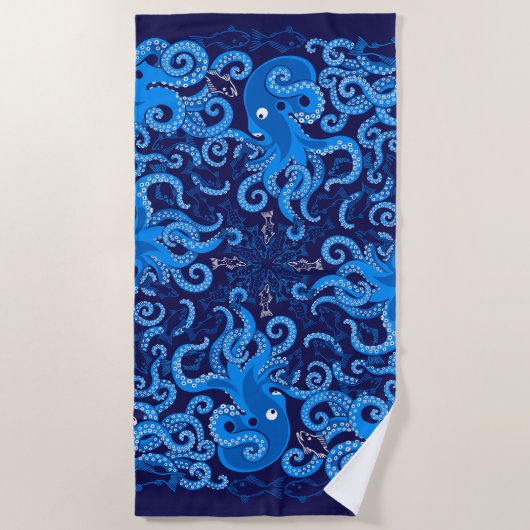 Blauwe octopus strandlaken (Voorkant)