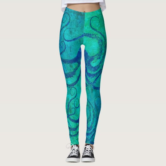 blauwe octopus tentacles op Aqua - Leggings (Voorkant)