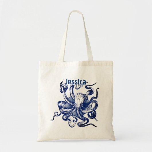 Blauwe octopus tote bag (Voorkant)