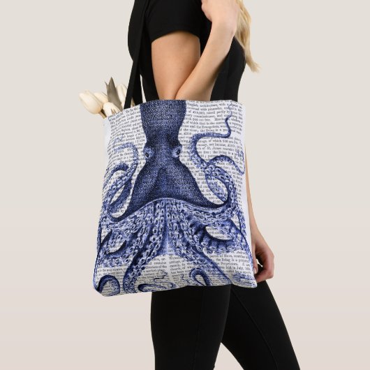 Blauwe octopus tote bag (Dichtbij)