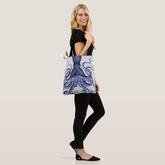 Blauwe octopus tote bag (Op model)