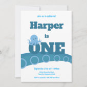 Blauwe octopus | Uitnodiging voor verjaardagsfeest (Voorkant)