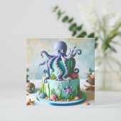 BLAUWE OCTOPUS VERSIERDE KINDERVERJAARDAGSTAART KAART (Staand voorkant)