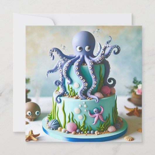 BLAUWE OCTOPUS VERSIERDE KINDERVERJAARDAGSTAART KAART (Voorkant)