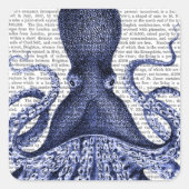 Blauwe octopus vierkante sticker (Voorkant)