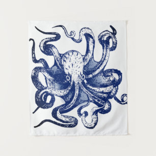 Blauwe octopus wandkleed