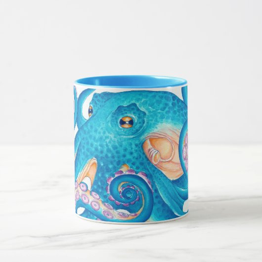 Blauwe Octopus Waterverf Art Mok (Midden)
