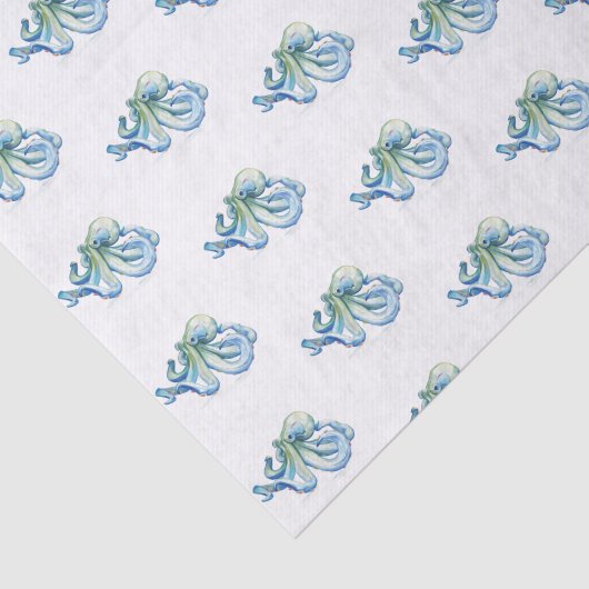 Blauwe Octopus Waterverf Pattern Beach Tissuepapier (Detail)