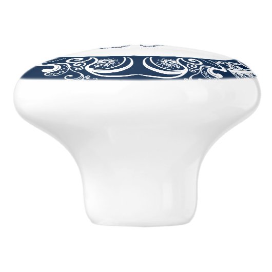 Blauwe octopus witte lijst keramische knop (Zijkant)