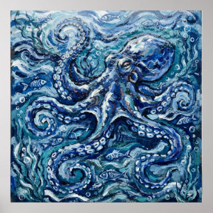 Blauwe Octopus Zeeleven Poster