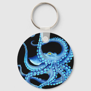 Blauwe Octopus Zwart Sleutelhanger