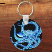 Blauwe Octopus Zwart Sleutelhanger (Voorkant)