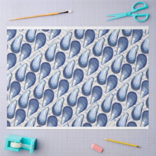 Blauwe oesters op chevron achtergrond tissuepapier (Craft)