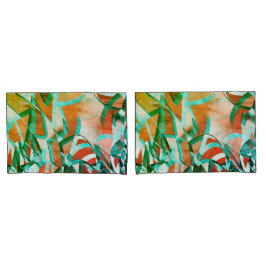 Blauwe of cyaanstrepen boven bijtend roodachtig si kussensloop