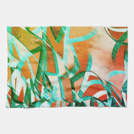 Blauwe of cyaanstrepen boven bijtend roodachtig si theedoek