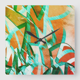 Blauwe of cyaanstrepen boven bijtend roodachtig si vierkante klok