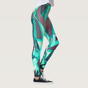Blauwe of cyaanstrepen op rood, geboord afbeelding leggings