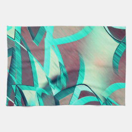 Blauwe of cyaanstrepen op rood, geboord afbeelding theedoek