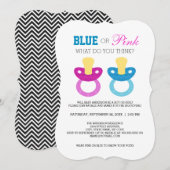 Blauwe of Roze Baby Pacifier Gender Reveal Party Kaart (Voorkant / Achterkant)